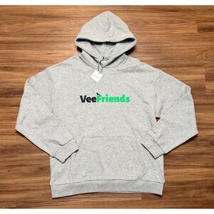 VeeFriends Logo Hoodie Heather Gray Cotton Blend Pullover Sweatshirt Sz L NWT